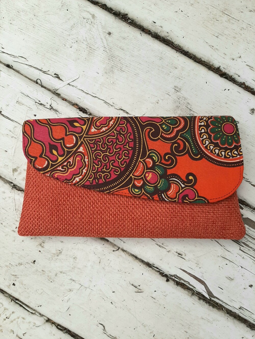 Retro Art Deco Orange Patterned Clutch Wallet Bag